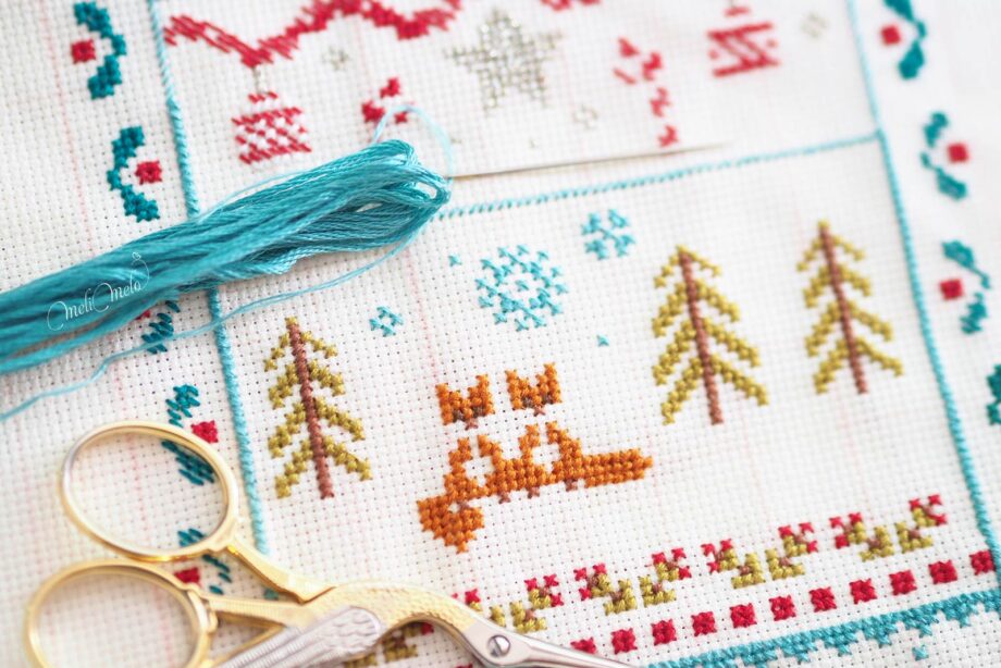 point-croix-noel-neige-renard-sapin-laboutiquedemelimelo