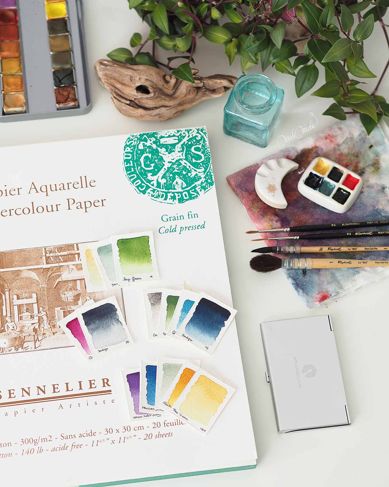 aquarelle-herbier-forestier-papier-coton-sennelier-grain-fin-300-laboutiquedemelimelo
