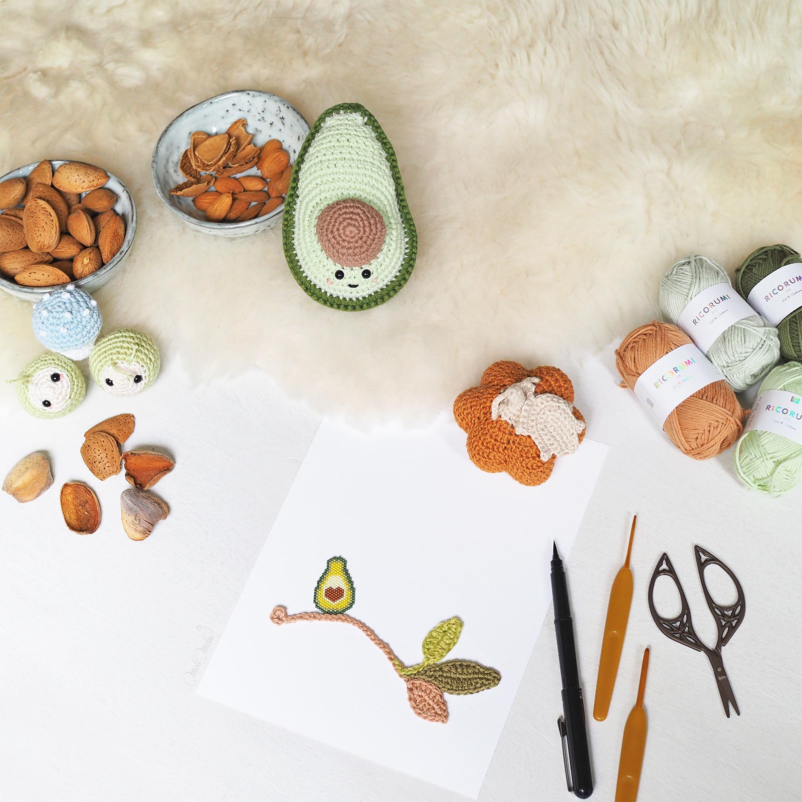 automne amandes avocat citrouille crochet illustration tissage perles miyuki pauline_eline laboutiquedemelimelo
