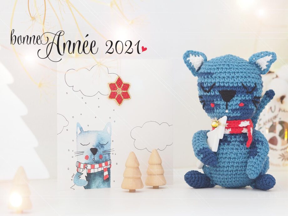 bonne année 2021 chat bleu olalarte illustrations laboutiquedemelimelo