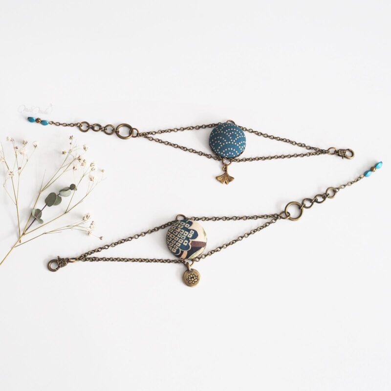 bracelets Corolle ginkgo lotus tissu japonais laboutiquedemelimelo