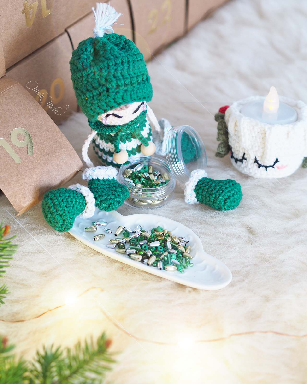 calendrier-avent-2024-crochet-advent-calendar-ricodesign-case-19-perles-vertes-lutin-amigurumi-laboutiquedemelimelo