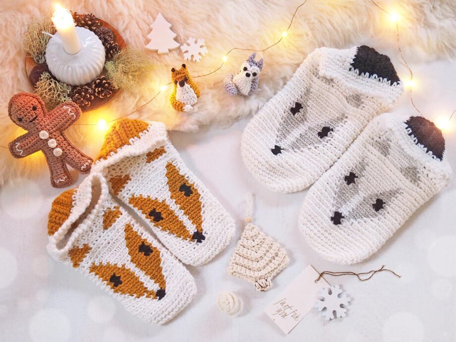 crochet chaussons renard loup slippers fox wolf boutique melimelo
