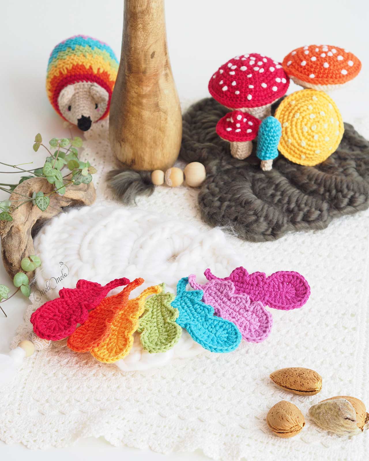 crochet-coton-ricorumi-herisson-feuille-champignon-laboutiquedemelimelo