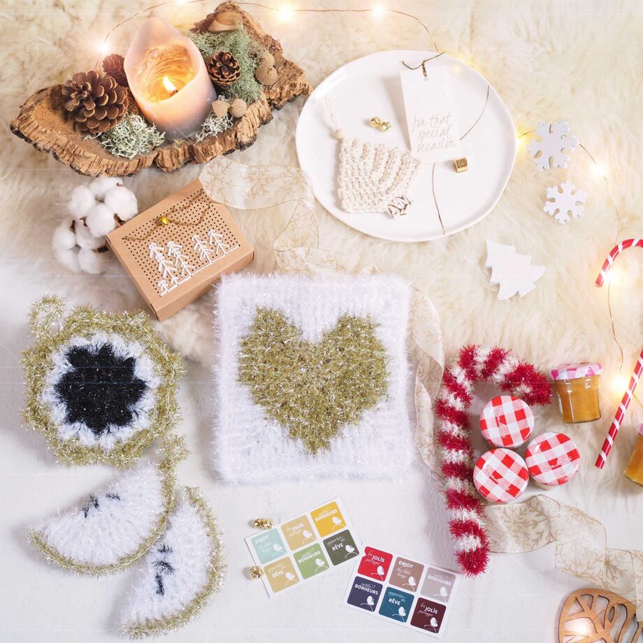 crochet éponges tawashi blanc or fêtes boutique MeliMelo