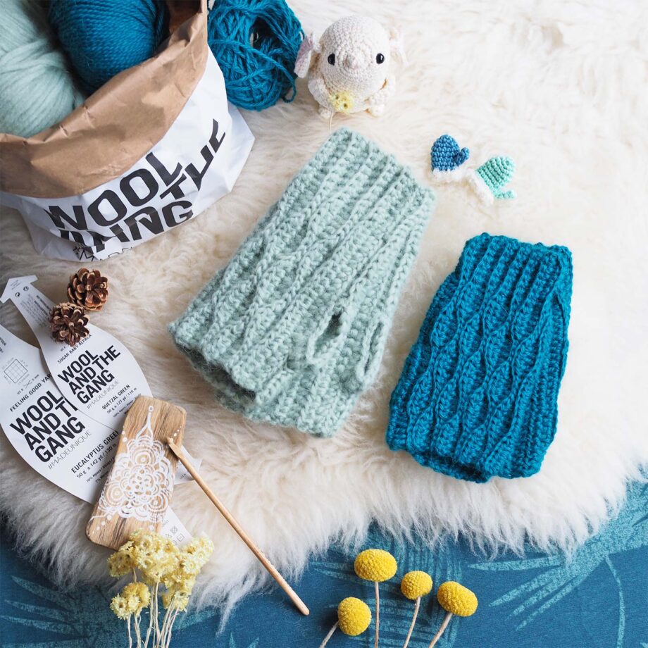 crochet mitaines laine eucalyptus indigo quetzal green wool and the gang Boutique MeliMelo
