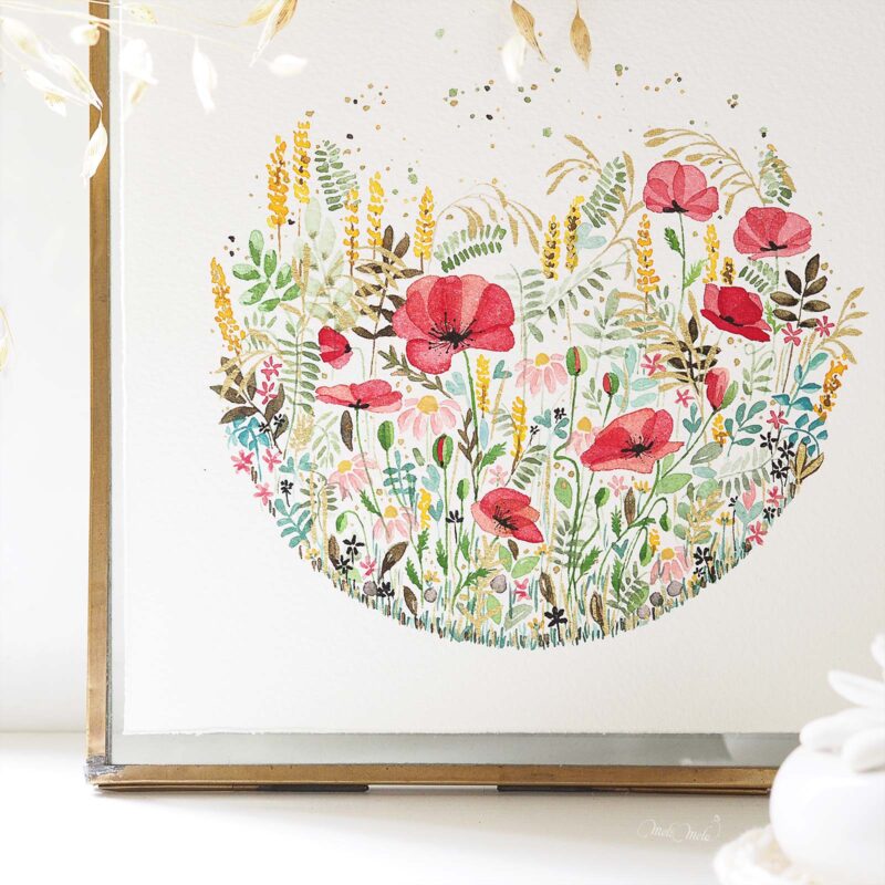 tirage-art-papier-hahnemuhle-fleurs-coquelicot-herbes-folles-aquarelle-watercolor-laboutiquedemelimelo