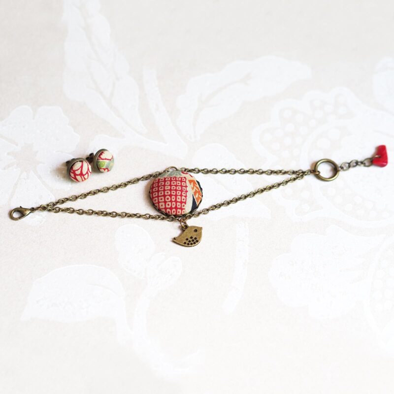 Bracelet Corolle tissu japonais floral oeillets Mariigurudou Collection Japon laboutiquedemelimelo