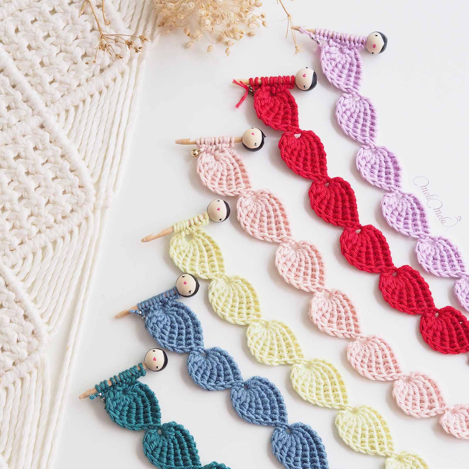 marque-pages-feuilles-crochet-tunisien-puce-bois-lespoisplumes-laboutiquedemelimelo
