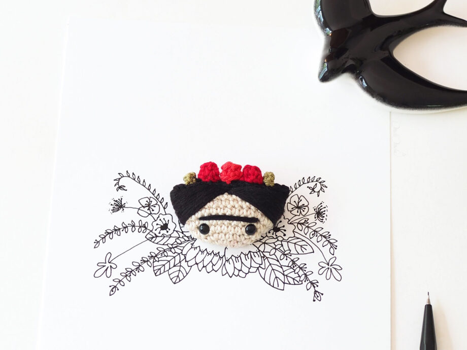 illustration mélimélotée encre chine crochet Frida Kahlo laboutiquedemelimelo