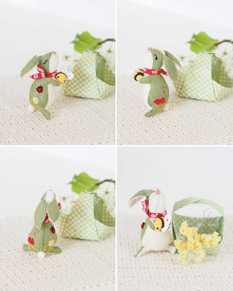 mini-lapin-vert-abeille-feutrine-broderie-fait-main-laboutiquedemelimelo