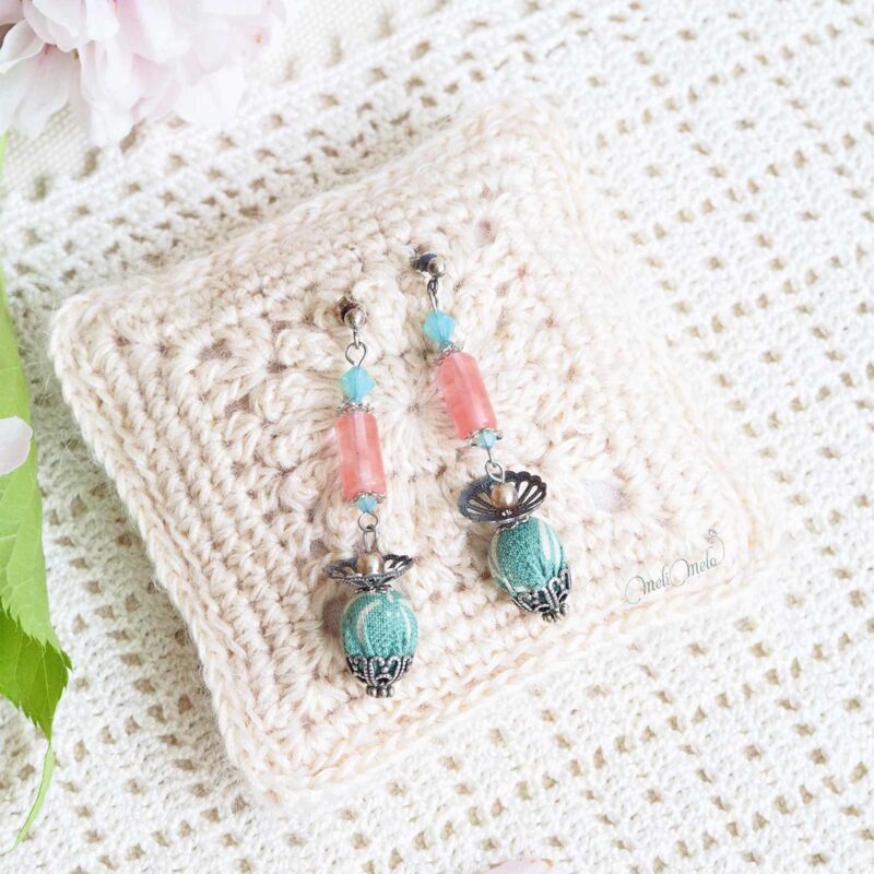 pendants-oreilles-pierre-gemme-quartz-rose-cristal-swarowski-tissu-japonais-laboutiquedemelimelo