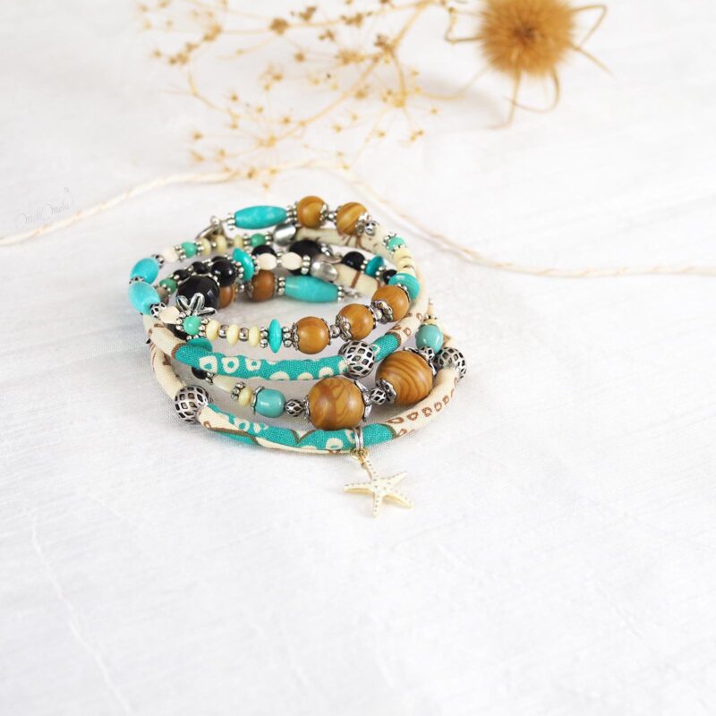 Bracelet Shakuyaku gemmes Jaspe Onyx Turquoise étoile mer Collection Japon laboutiquedemelimelo