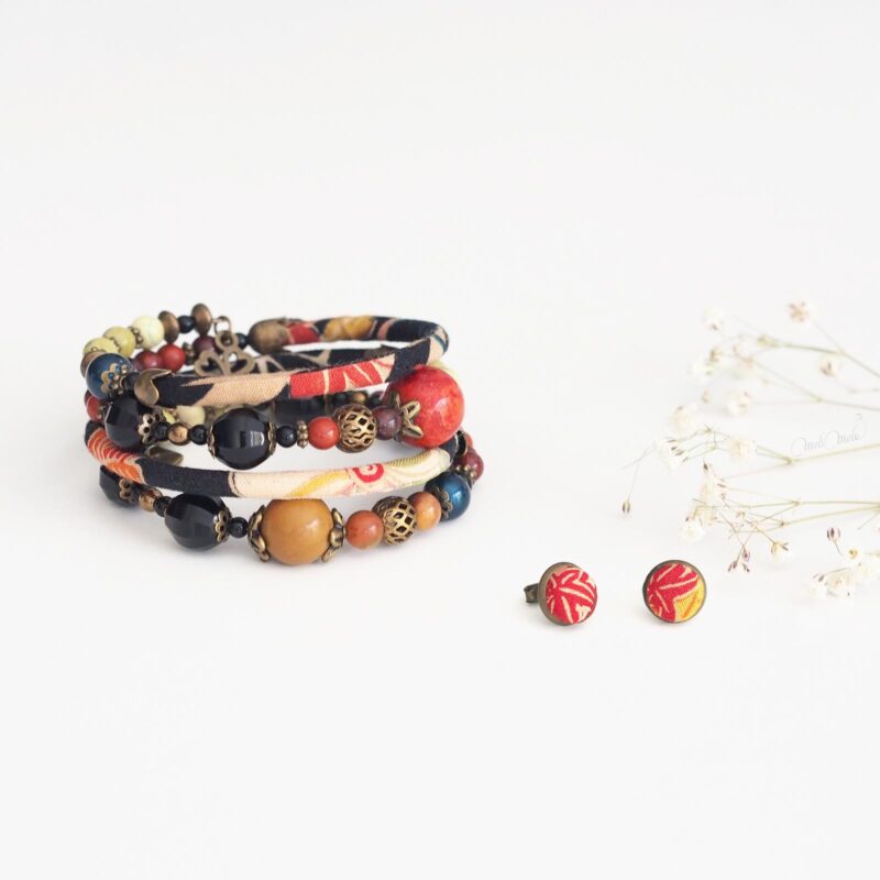 bijoux Temari bracelet corail jaspe crristal swarovski nacré tissu japonais laboutiquedemelimelo