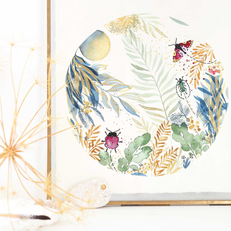 tirage-art-aquarelle-balade-insectes-jardin-papier-coton-hahnemuhle-laboutiquedemelimelo