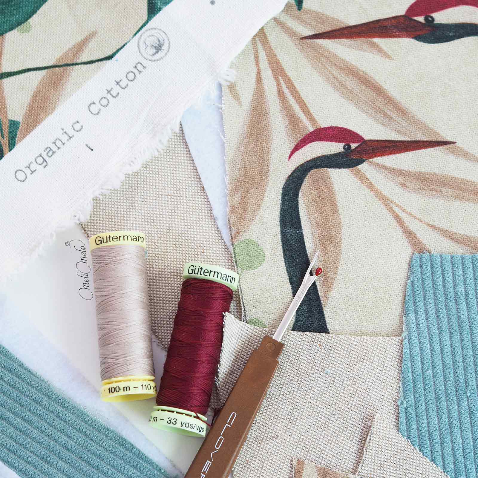 toile-coton-bio-grue-fil-poliester-gutermann-decoud-fil-clover-laboutiquedemelimelo