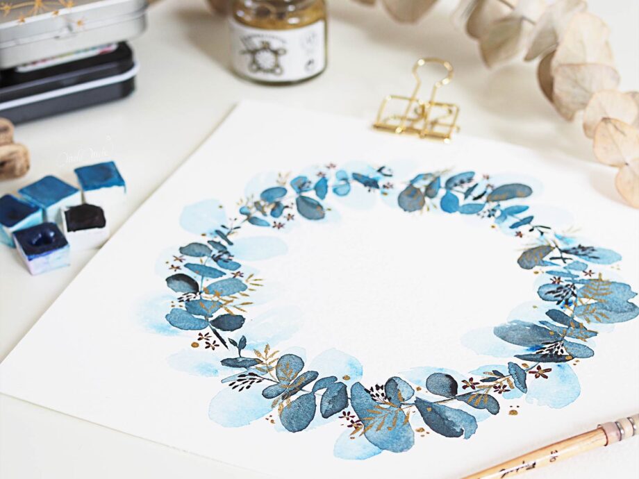watercolor-wreath-eucalyptus-jazper-stardust-winsor-newton-laboutiquedemelimelo